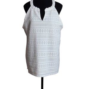Jones Studio White Tunic Blouse Classic Top Mini Dress Large Embroidered Lace